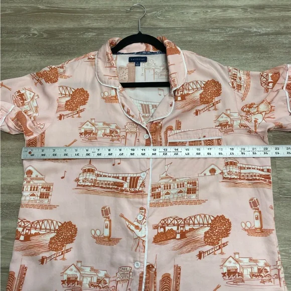 KATIE KIME Pink PJ Set Button Top & Shorts Nashville Johnny Cash & June Sz L - Picture 9 of 15